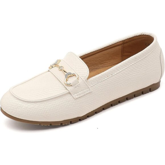 Women's White .pu Faux Leather Arch Support Casual Slip on Comfort Penny Loafers - Picture 6 of 6